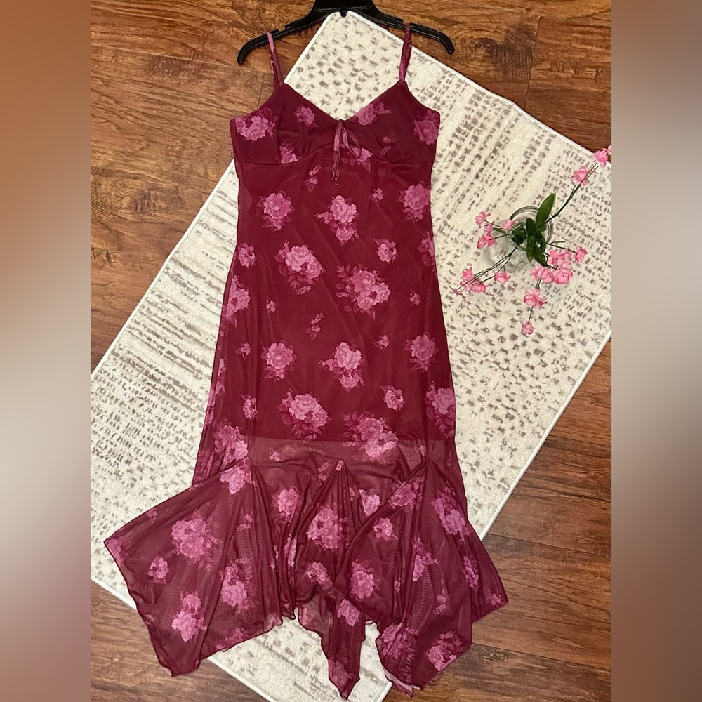 Elegant Floral Burgundy Dress